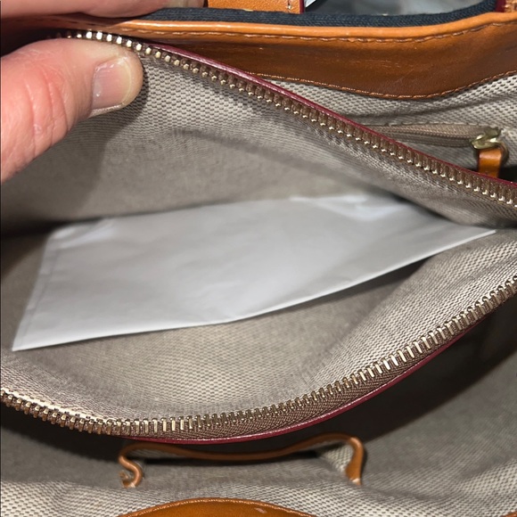 Dooney & Bourke Black Signature Tote with Tan Leather Trim and Gold Hardware - Picture 9 of 13